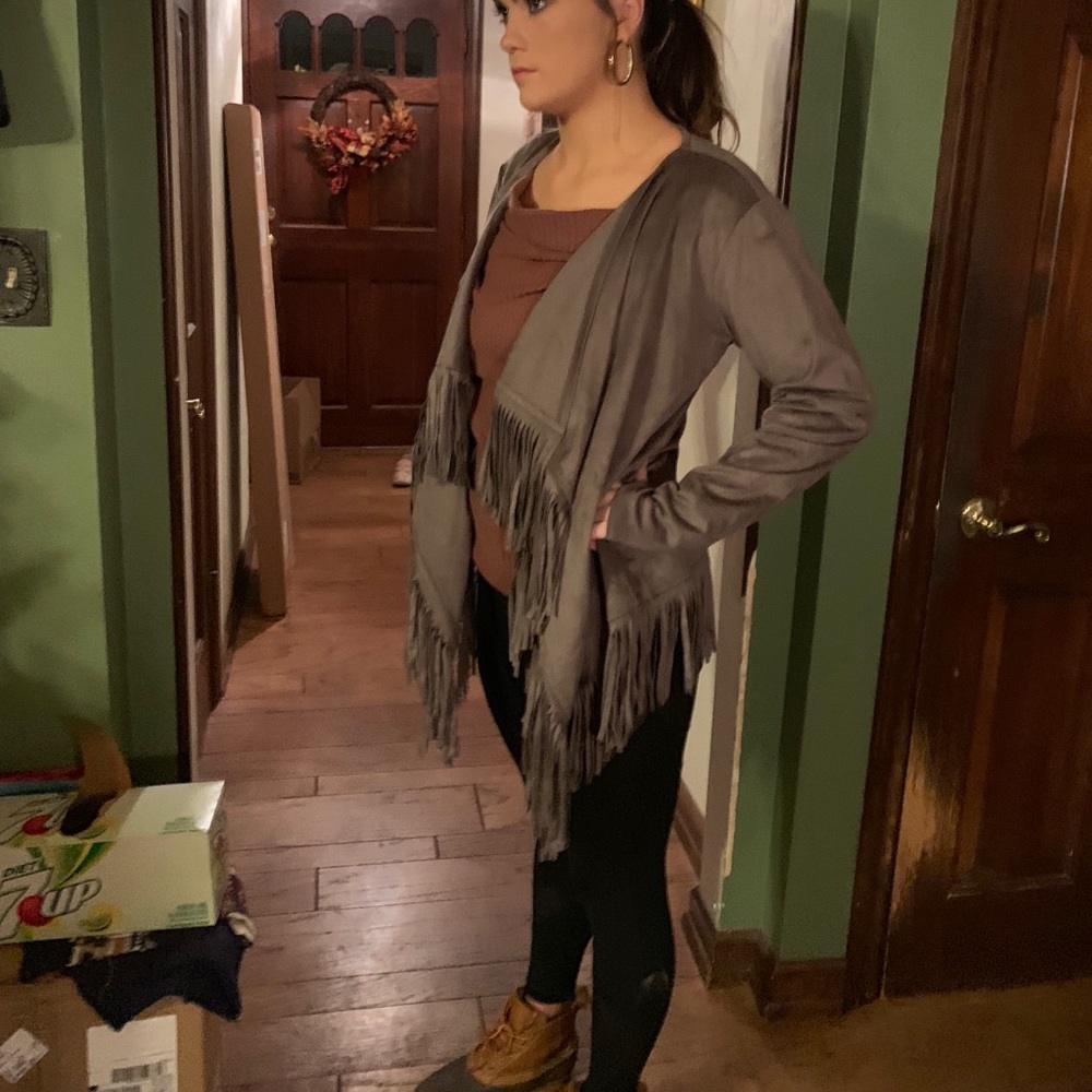 Diane Gilman faux gray suede jacket with fringe
